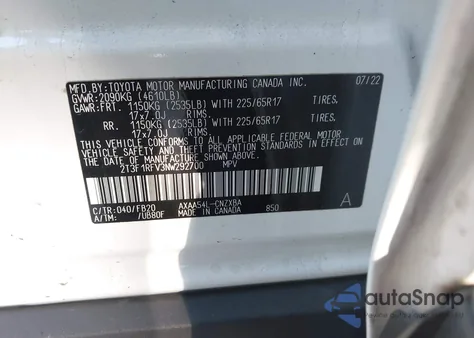 2022 Toyota Rav4 Le из США, поврежденный, VIN 2T3F1RFV3NW292700